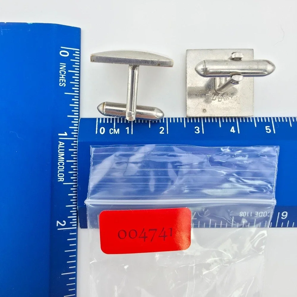 Vintage SWANK Square Cufflinks Engraved Arch Edge Art Deco Brushed Silver Tone